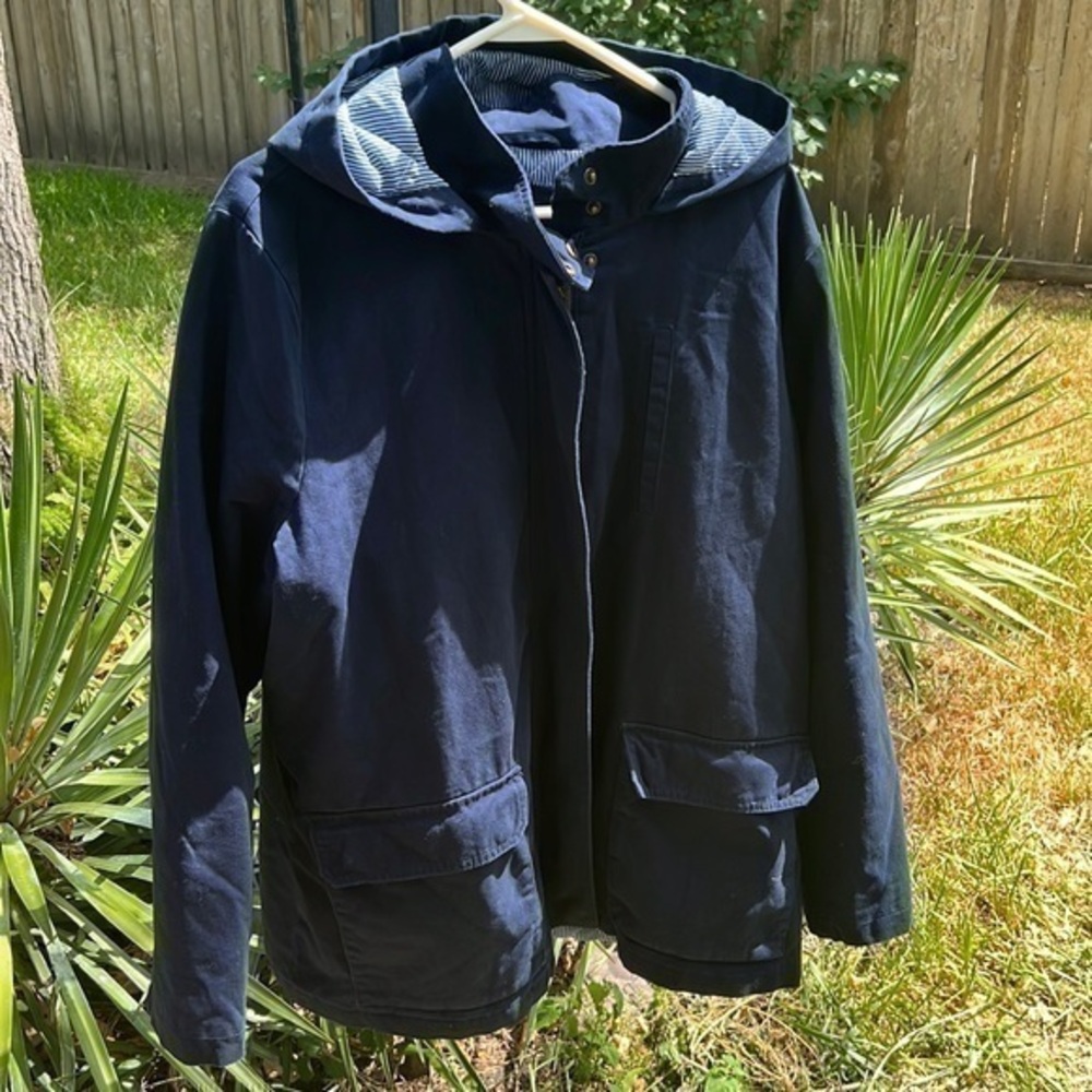 ▶️ Gap ◀️ Cargo / Utility Navy Jacket with striped hood